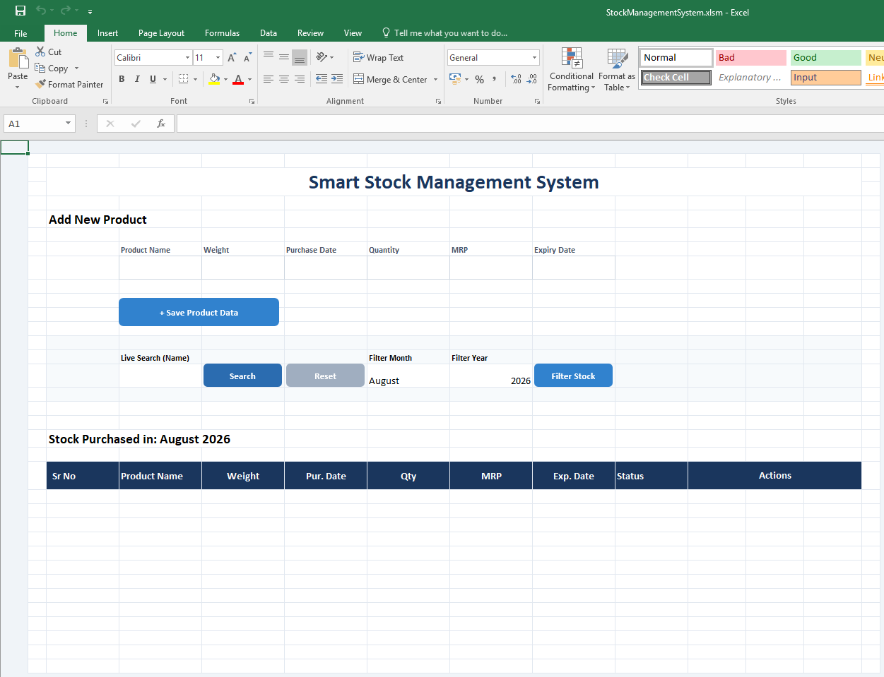 Stock management Excel system