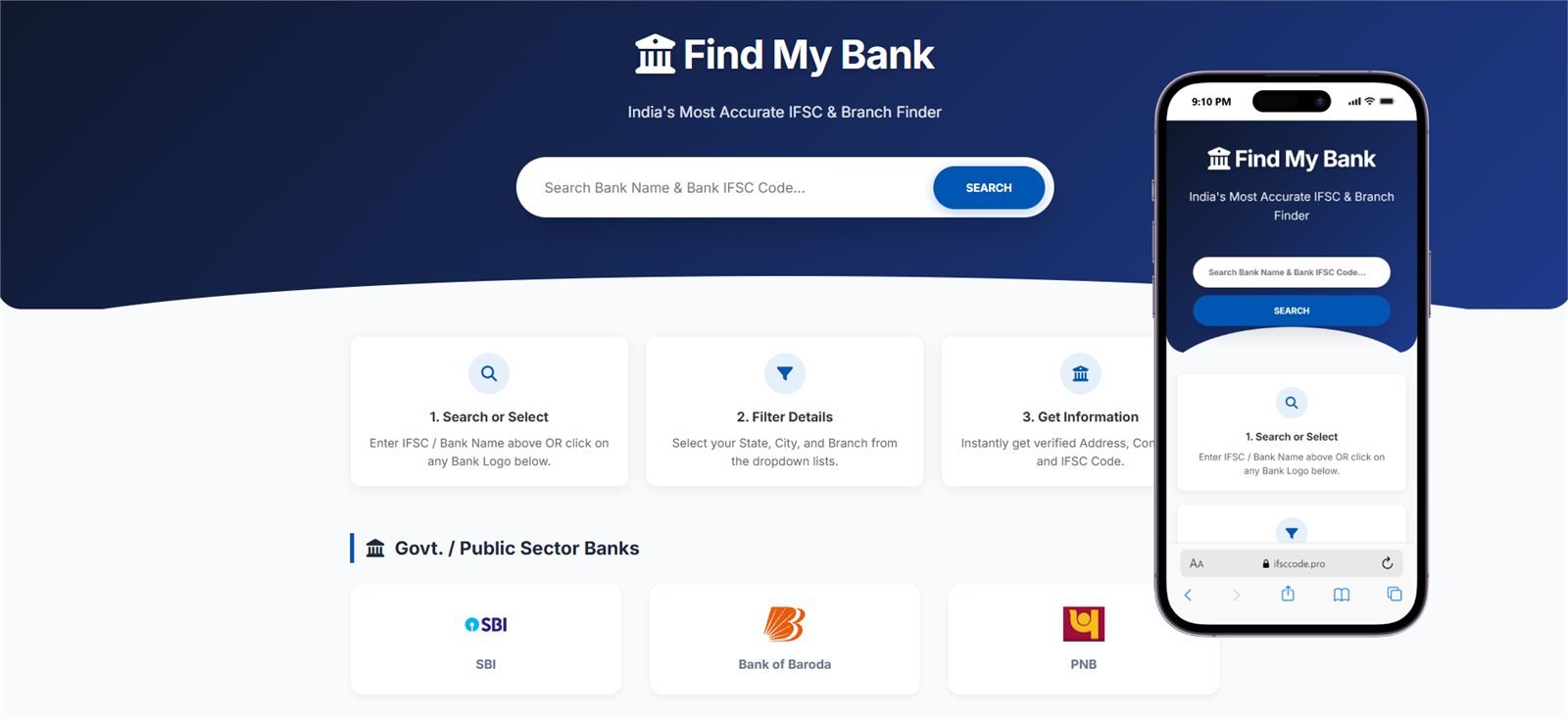 Bank IFSC Finder website